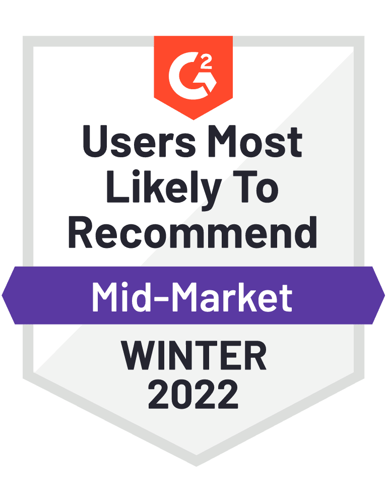 G2 Users Most Likely To Recommend Mid-Market Winter 2022 Badge