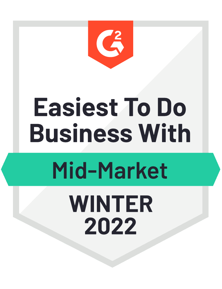 G2 Badge for Easiest to do business with Mid-Market Winter 2022